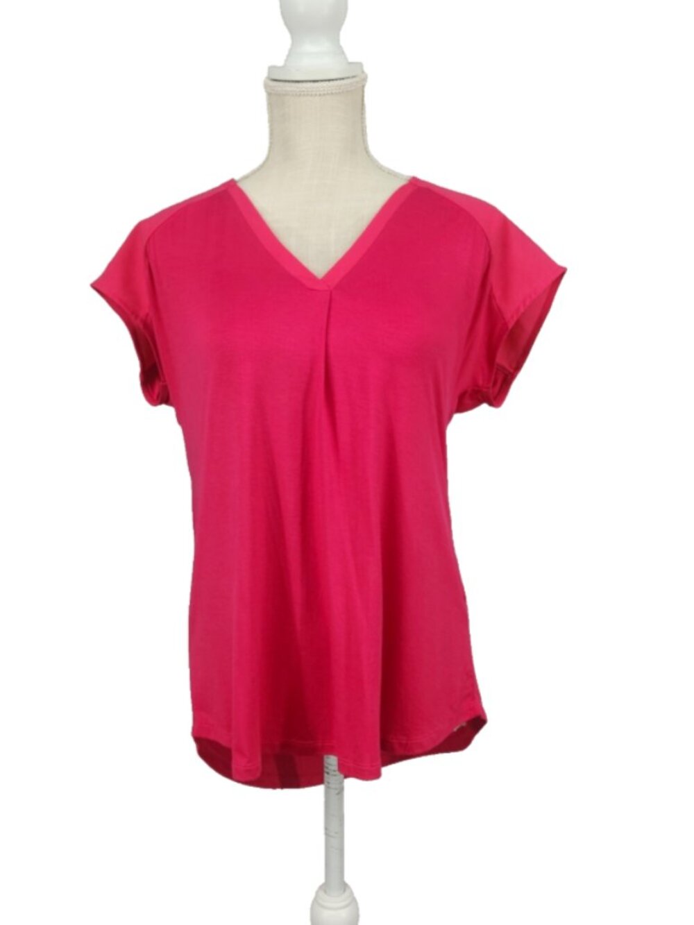 Adrienne Vittadini Blouse Womens M Pullover Rose Rayon Short Sleeve Cottage